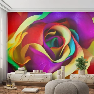 Papel de Parede Standard Eco - Uma rosa colorida em close com cores intensas - 100x70cm - É impossível - Decoração de parede moderna para a sala de estar e quarto ARTTOR