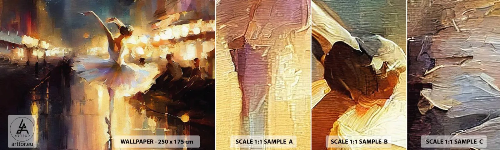 Amostra de Papel de Parede Standard Eco - Milagre na rua - Bailarina, Dança, Cor óleo - 100x30 cm