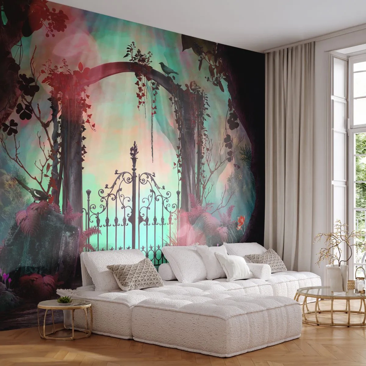 Papel de Parede Premium Sand - Jardim secreto - Fantasia, Jardim Secreto, Conto de fadas - 100x70 cm