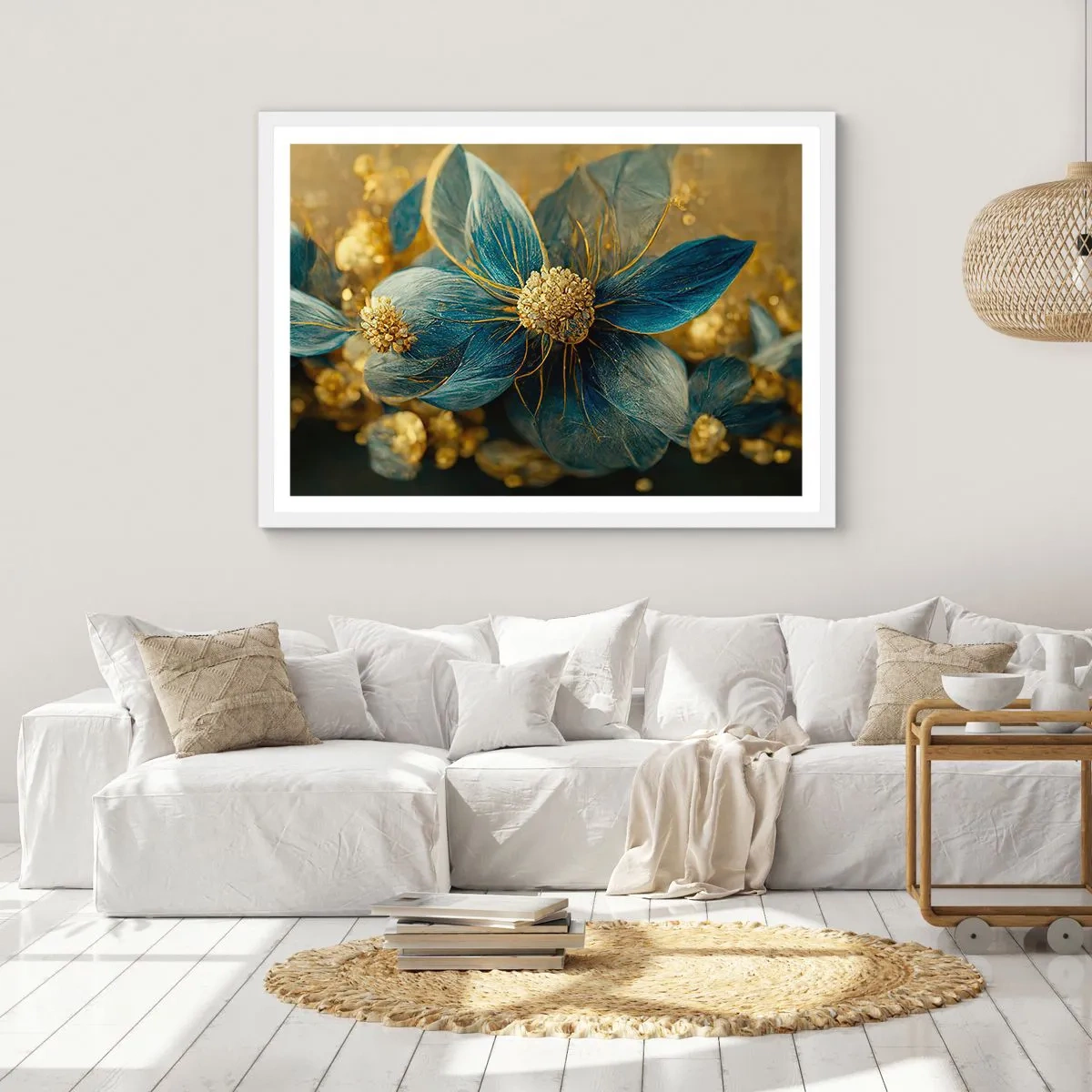Pôster em moldura branca - Florescer com ouro - 70x50 cm