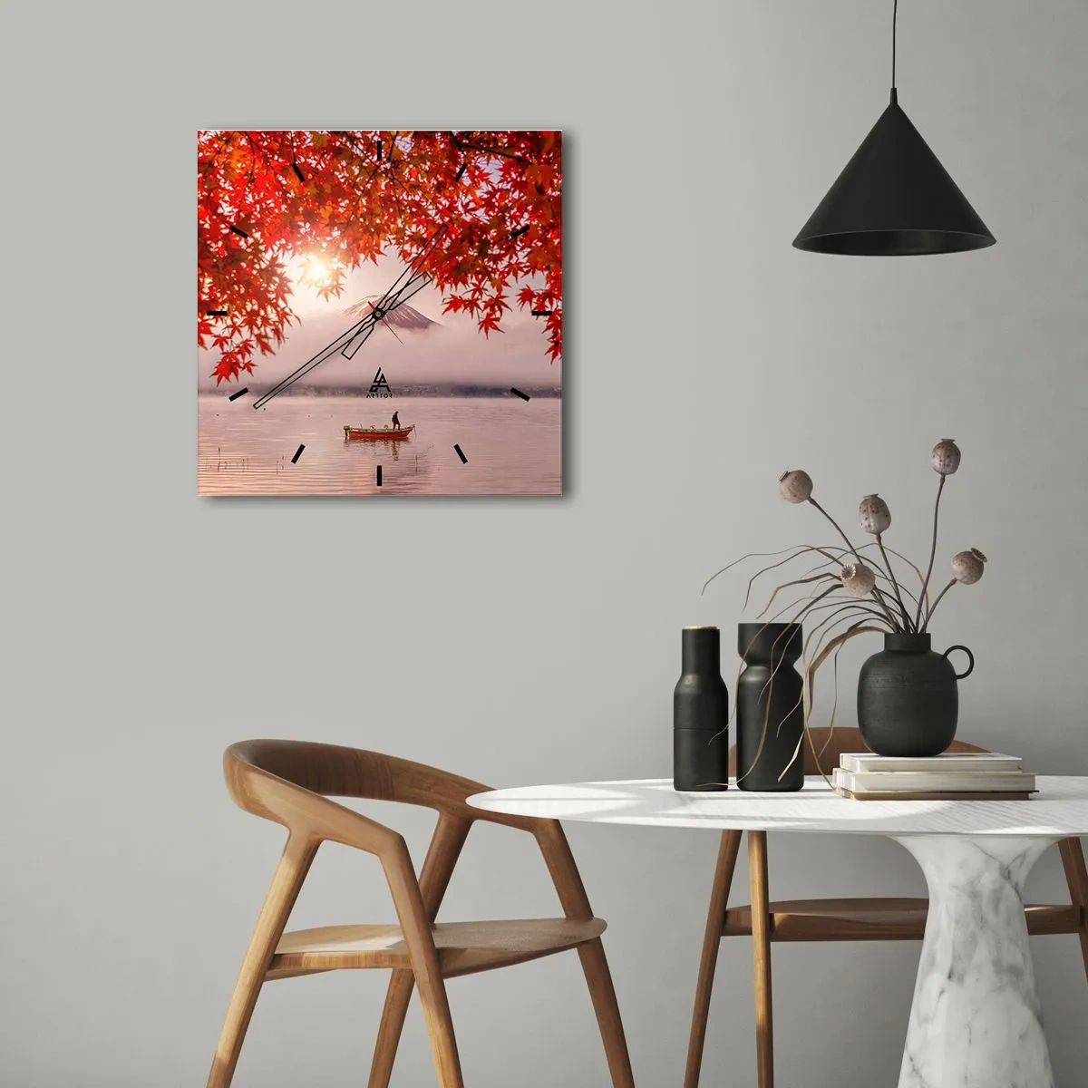 Relógio de parede - Relógio em vidro - No clima japonês - 30x30 cm