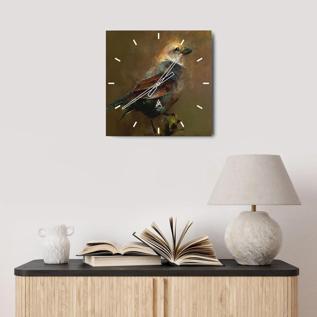 Relógio de parede - Relógio em vidro - Pardal, pequeno passarinho - 30x30 cm