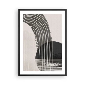 Pôster com moldura preta - Abstração minimalista em preto e branco - 50x70cm - Ida e volta - Decoração de parede moderna para a sala de estar e quarto ARTTOR
