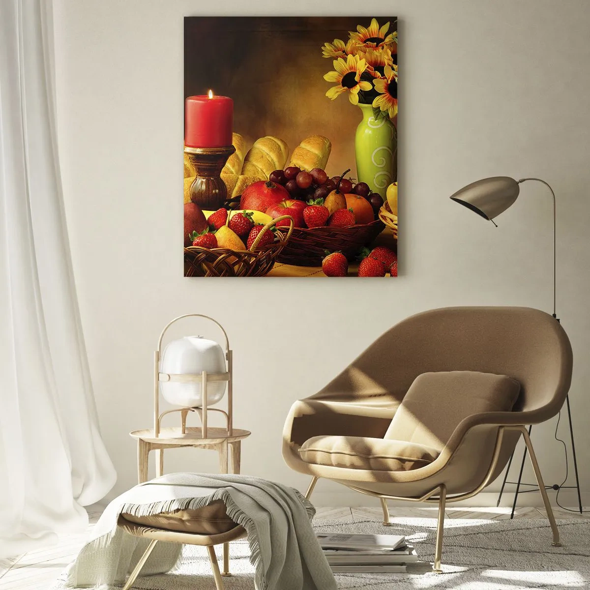 Quadro em vidro - Natureza morta com pão e fruta - 50x70 cm