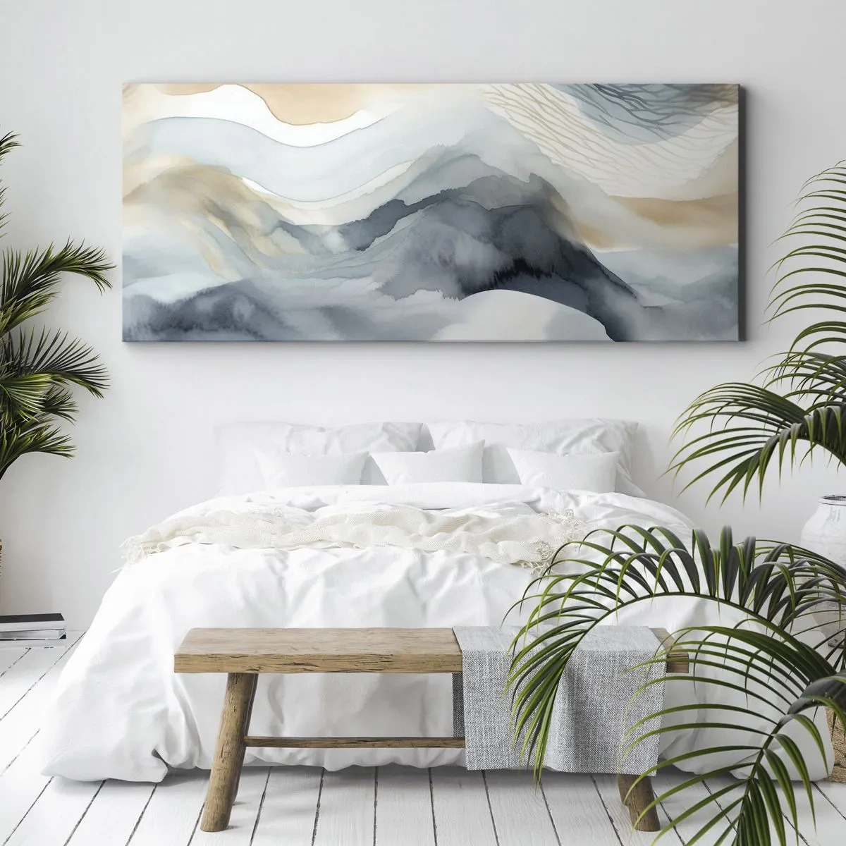 Quadro em tela - Abstração nevada e nebulosa - 100x40 cm
