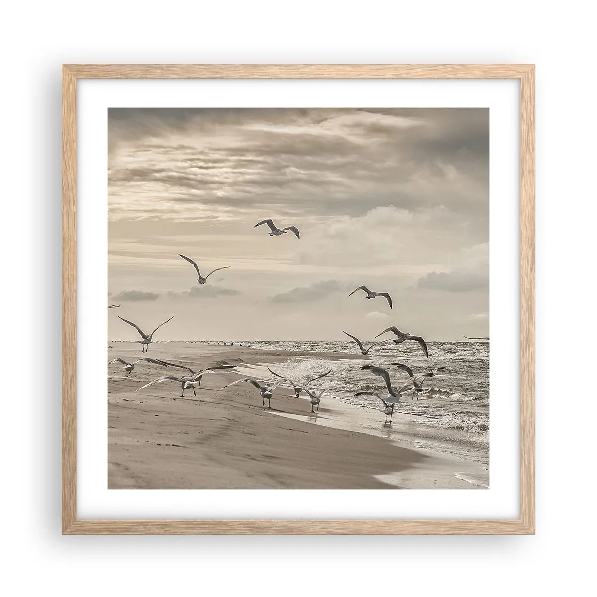 Pôster com moldura de carvalho claro - O som do mar, o canto dos pássaros - 50x50 cm