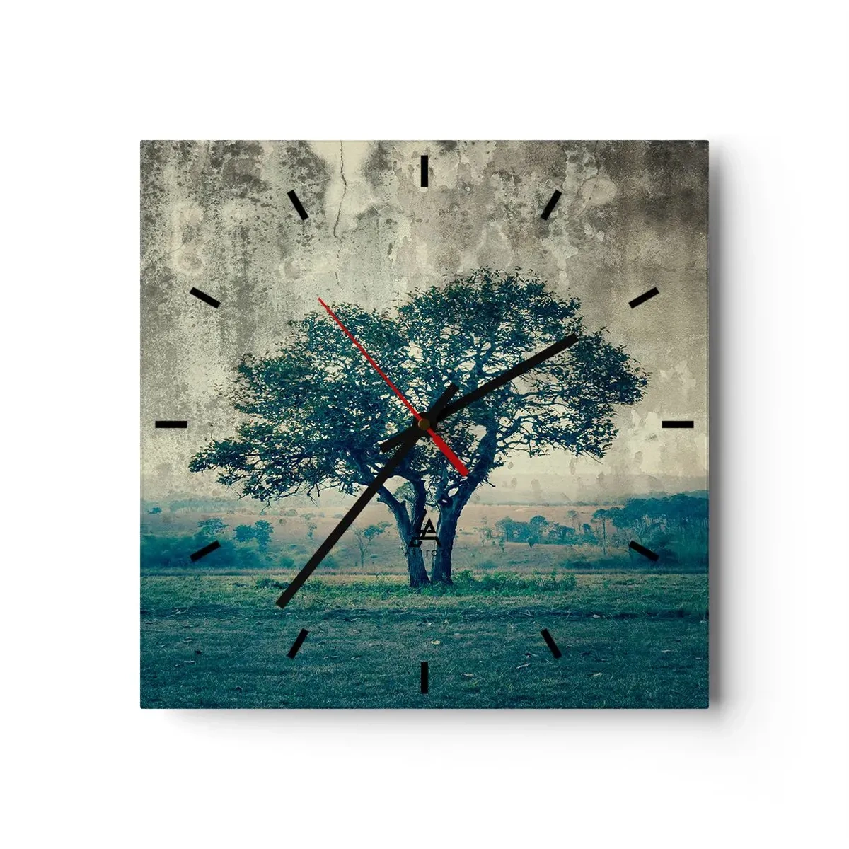 Relógio de parede - Relógio em vidro - Uma macieira num prado azul? - 30x30 cm
