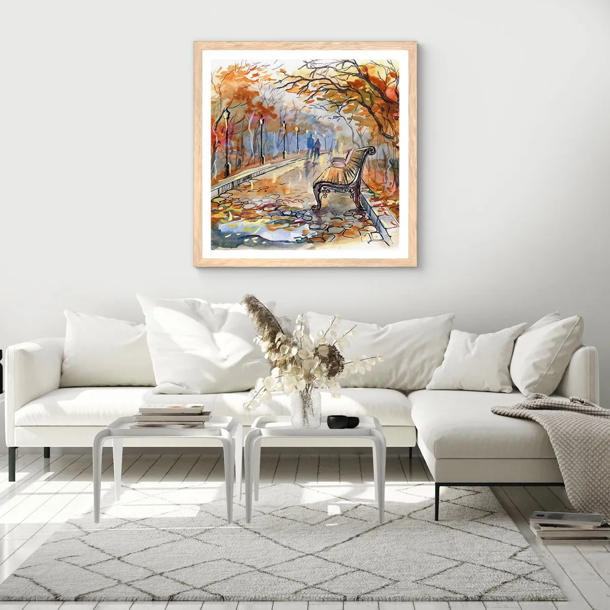 Pôster com moldura de carvalho claro - Juntos pelo outono - 60x60 cm