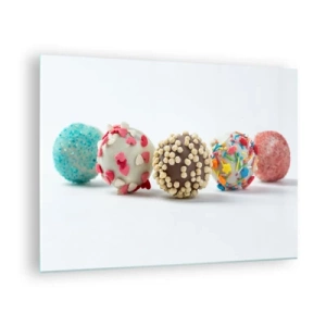 Quadro em vidro - Trufas de sobremesa coloridas com granulados decorativos - 70x50cm - A vida pode ser doce - Decoração de parede moderna para a sala de estar e quarto ARTTOR