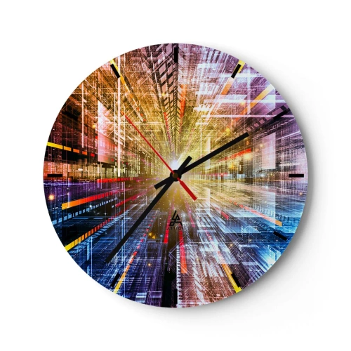 Relógio de parede - Relógio em vidro - Uma visão abstrata da cidade com efeitos de luz e cores - 30x30cm - Corredor de luz - Decoração de parede moderna para a sala de estar, cozinha e quarto ARTTOR