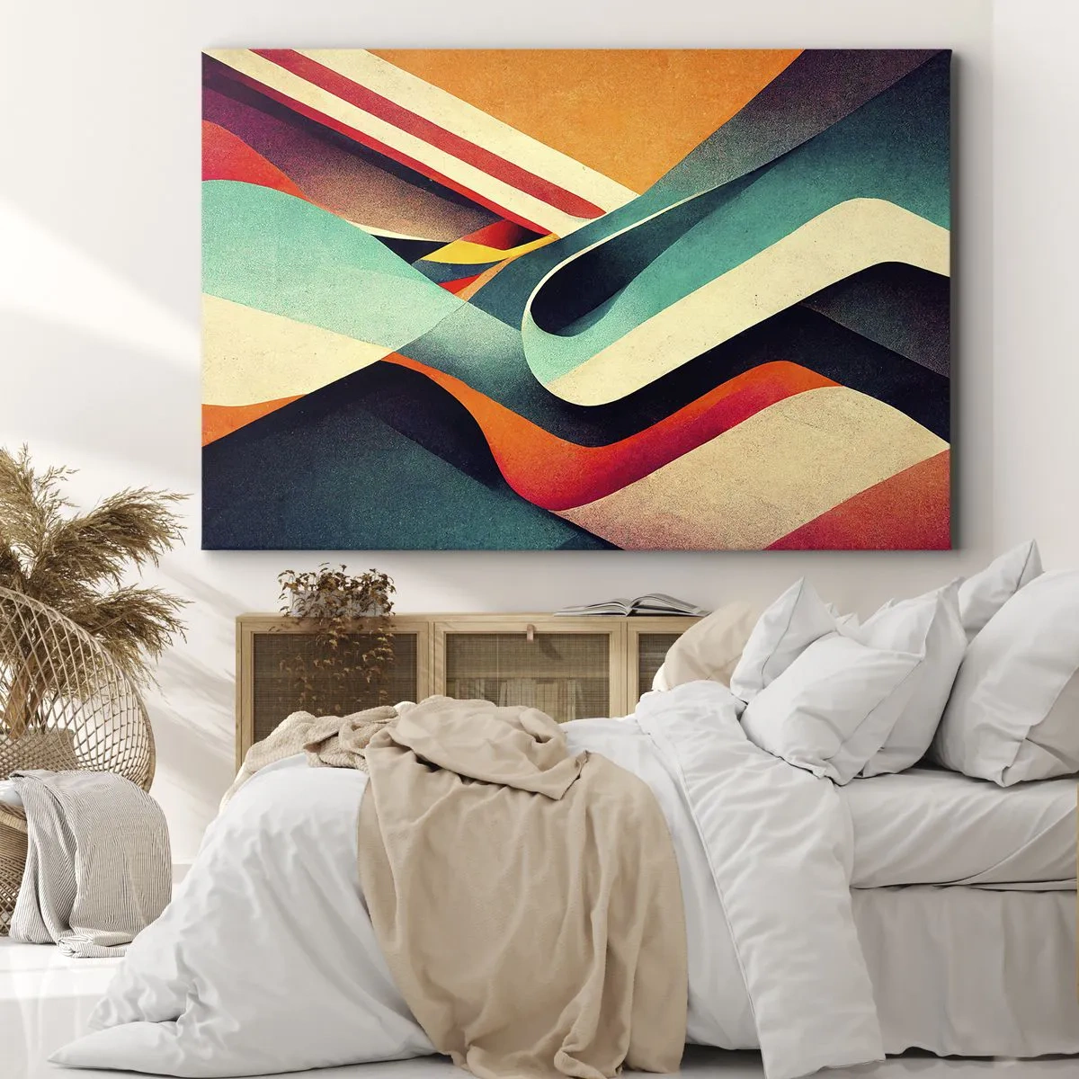 Quadro em tela - Ondas abstratas coloridas em uma composição dinâmica - 70x50cm - Composição intensa - Decoração de parede moderna para a sala de estar e quarto ARTTOR
