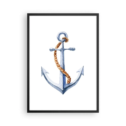 Pôster com moldura preta - Âncora com corda em estilo aquarela - 50x70cm - Ahoy aventura! - Decoração de parede moderna para a sala de estar e quarto ARTTOR