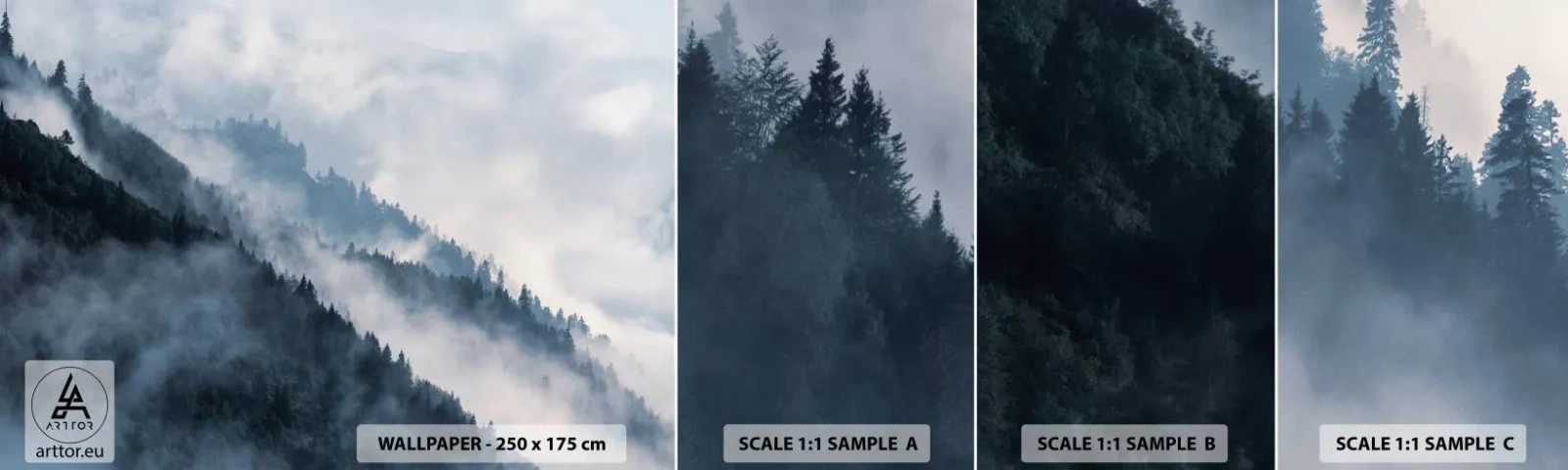 Amostra de Papel de Parede Standard Eco - Misticismo das montanhas - Paisagem, Montanhas, Floresta - 100x30 cm