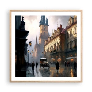 Pôster com moldura de carvalho claro - O encanto de uma noite em Praga - 60x60 cm
