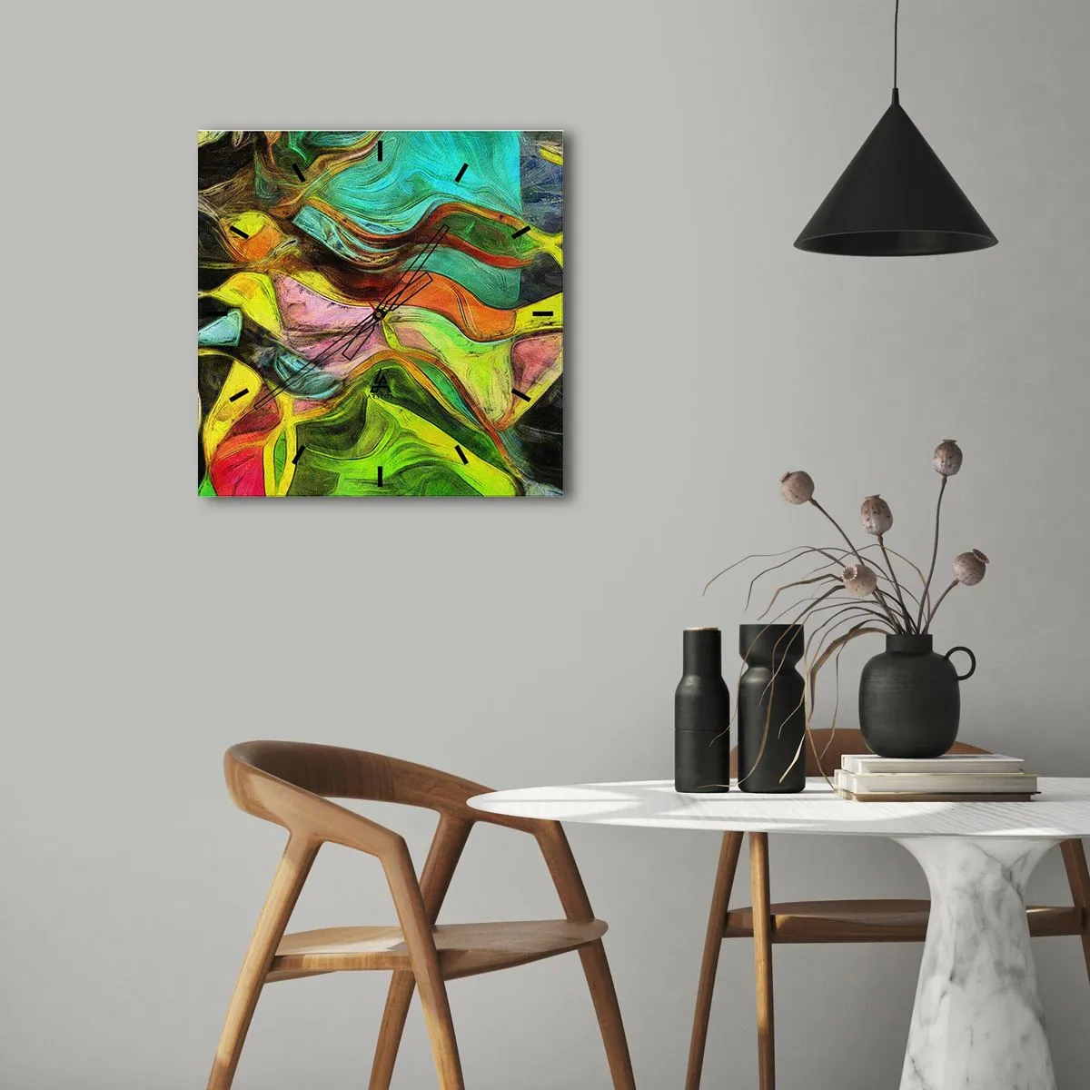 Relógio de parede - Relógio em vidro - O movimento é vida - 30x30 cm