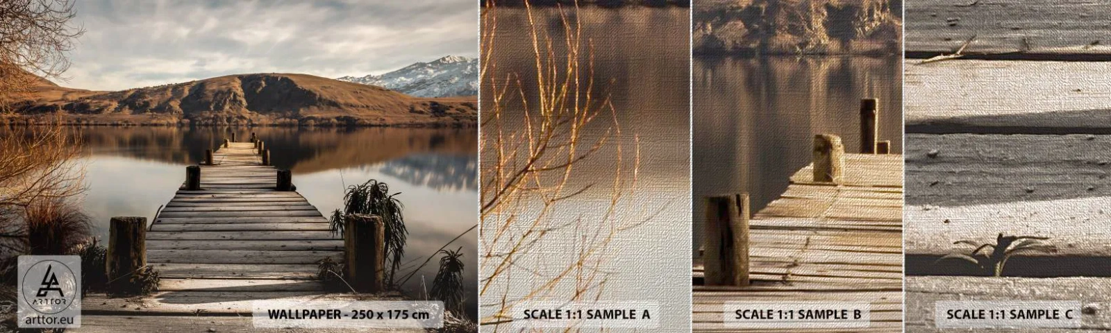 Amostra de papel de parede Premium Canvas - Paisagem em silêncio - Paisagem, Ponte, Lago - 100x30 cm