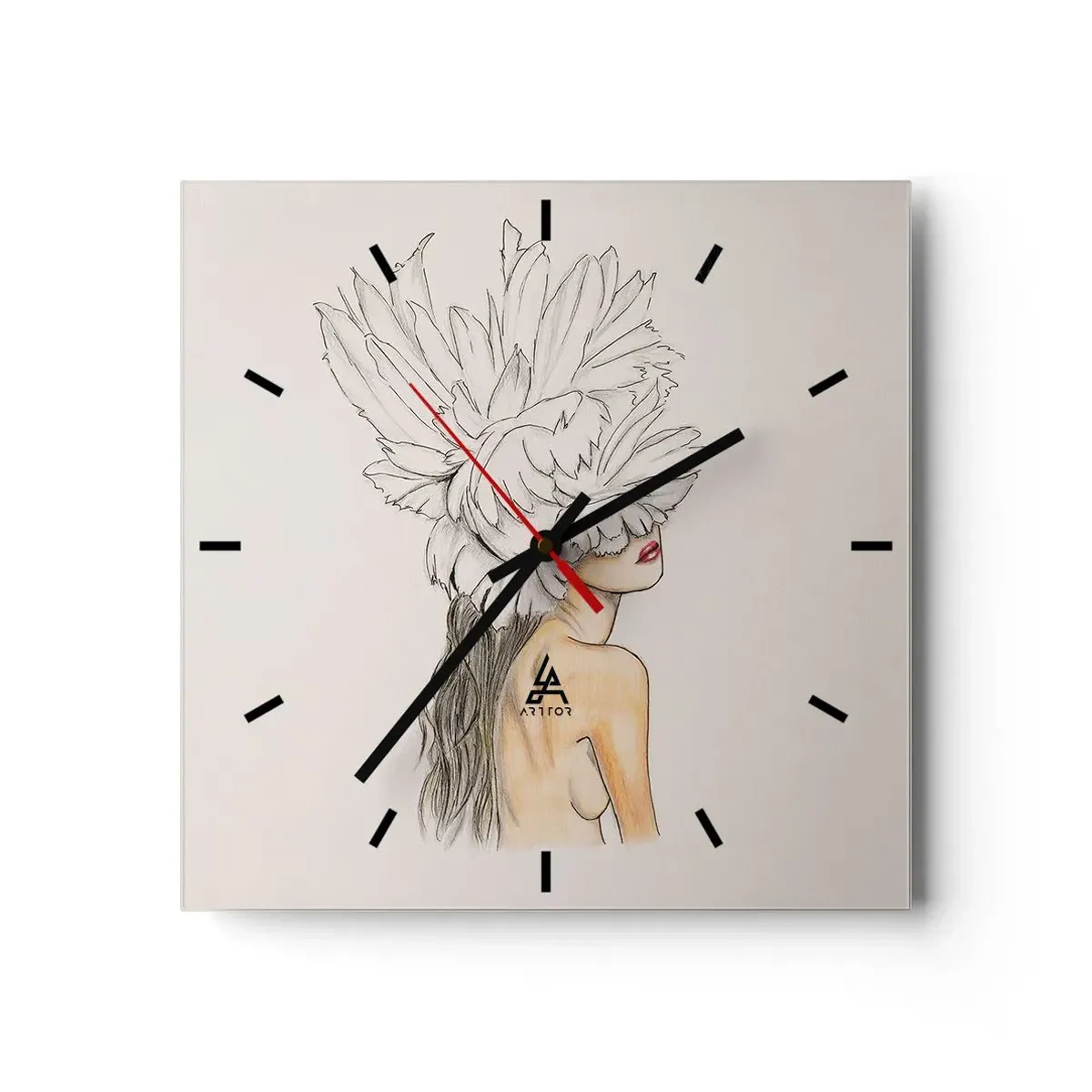 Relógio de parede - Relógio em vidro - Beleza coroada - 30x30 cm