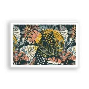 Pôster em moldura branca - Fantasia de folhas - 91x61 cm