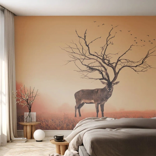Papel de Parede Premium Canvas - Cervo - o espírito eterno da floresta - Abstração, Cervo, Natureza - 200x140 cm