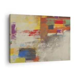 Quadro em tela - Abstração colorida com formas geométricas - 70x50cm - Geometria das cores - Decoração de parede moderna para a sala de estar e quarto ARTTOR