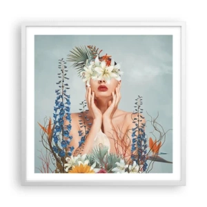 Pôster em moldura branca - Mulher – flor - 60x60 cm