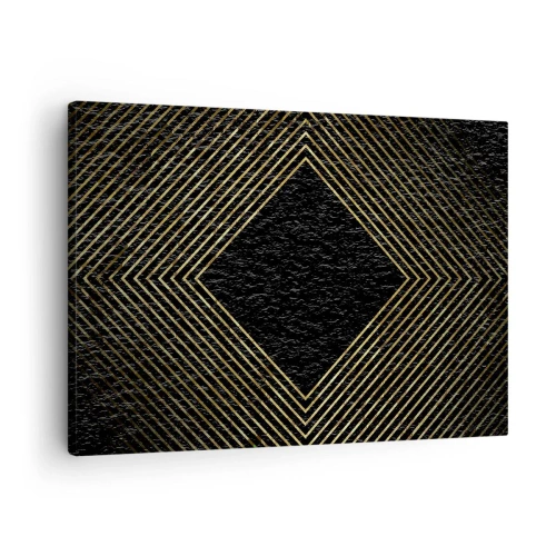 Quadro em tela - Fundo preto com um padrão geométrico de linhas douradas - 70x50cm - Geometria em estilo glamoroso - Decoração de parede moderna para a sala de estar e quarto ARTTOR
