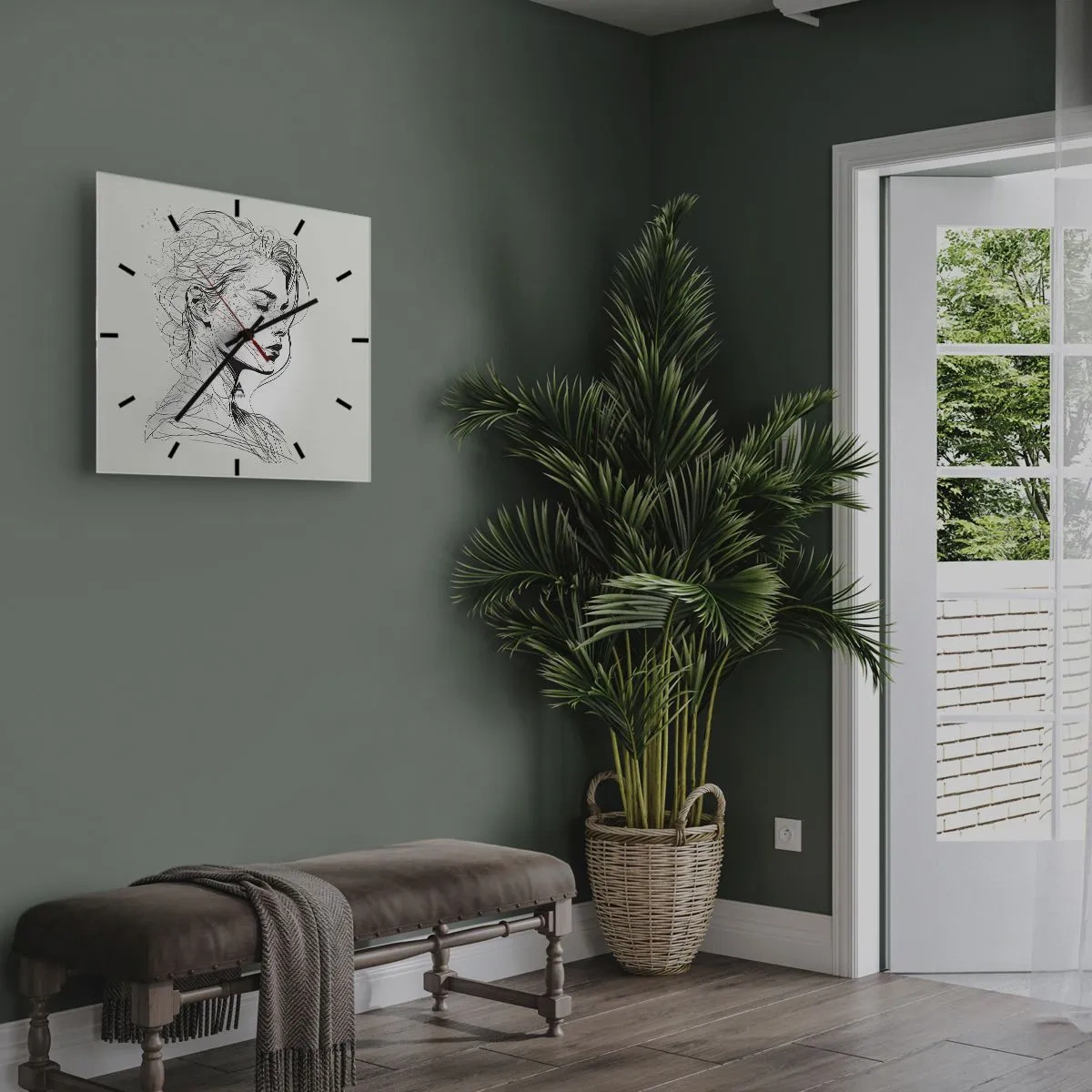 Relógio de parede - Relógio em vidro - Retrato em pensamento - 30x30 cm