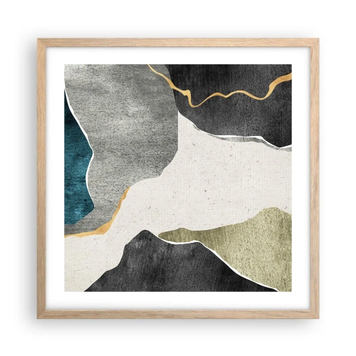 Pôster com moldura de carvalho claro - Composição de mosaico com fio de ouro - 50x50 cm