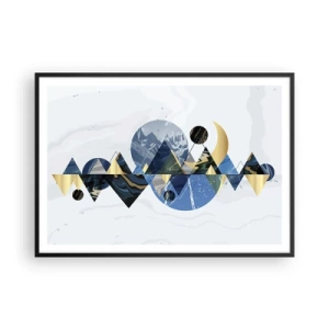 Pôster com moldura preta - Paisagem geométrica - 100x70 cm