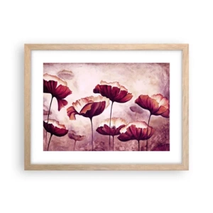 Pôster com moldura de carvalho claro - Pétala vermelha e branca - 40x30 cm