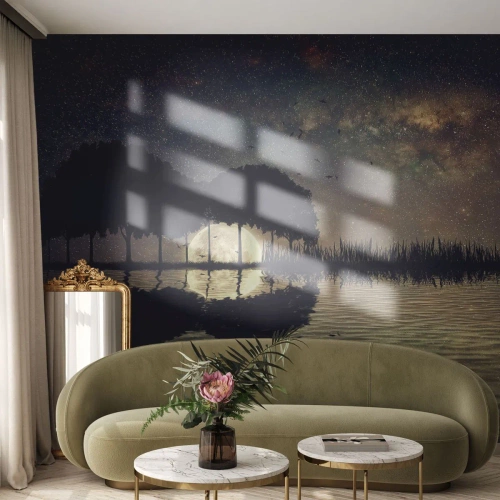 Papel de Parede Premium Canvas - Uma noite no Fim do Mundo - Paisagem, Lago, Lua - 500x350 cm