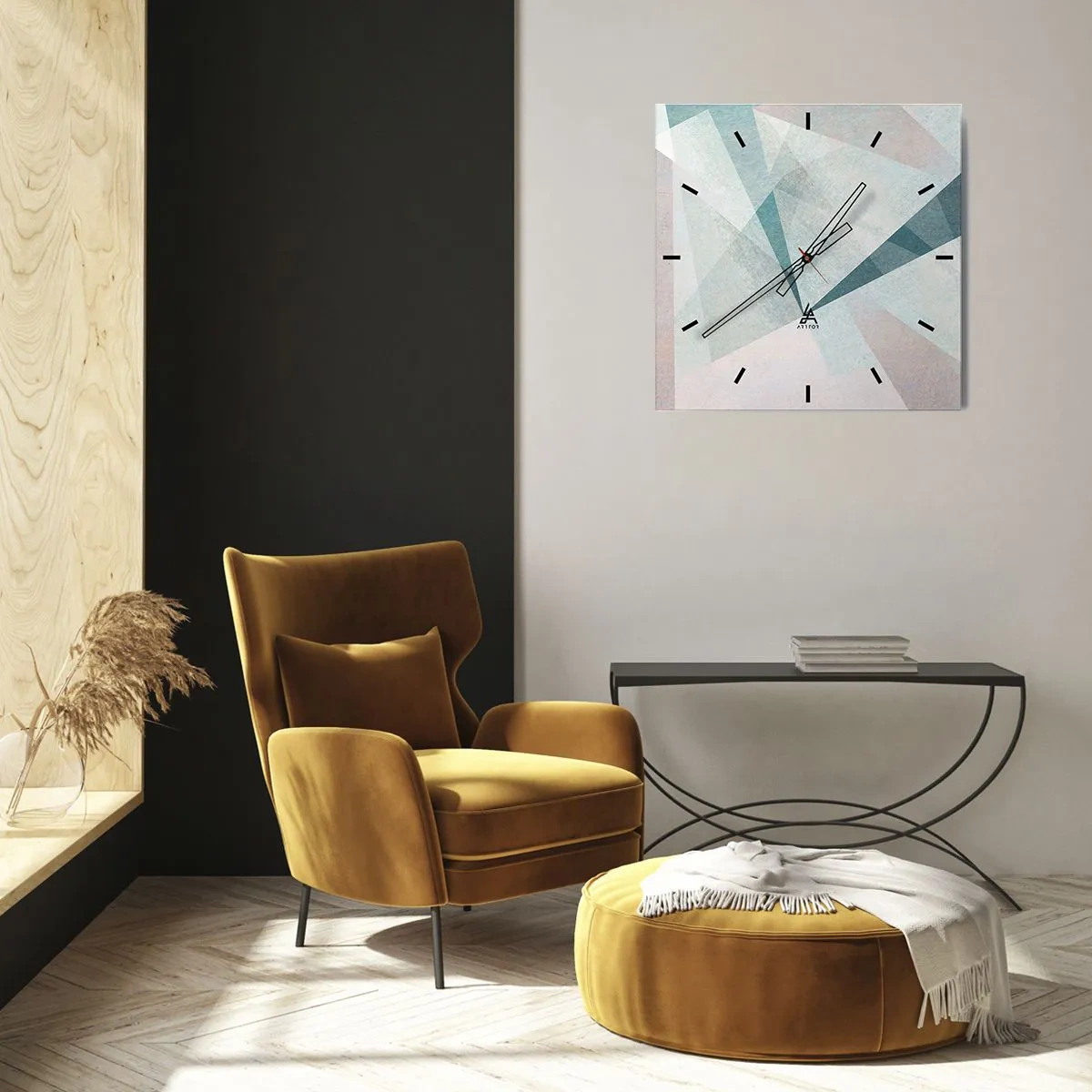 Relógio de parede - Relógio em vidro - Calmo, embora dinâmico - 30x30 cm