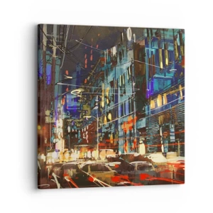 Quadro em tela - O alvoroço da rua à noite - 30x30 cm