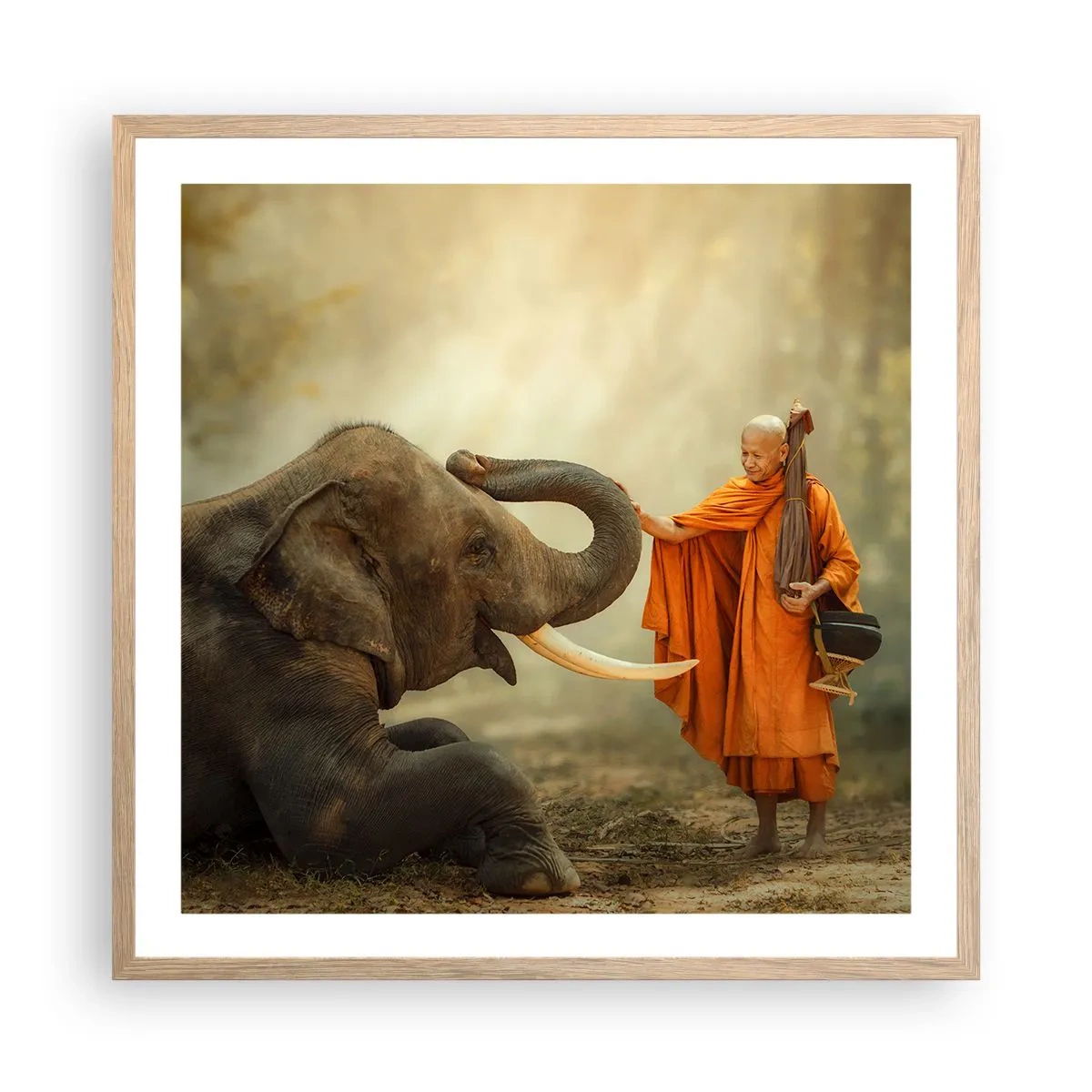 Pôster com moldura de carvalho claro - Encontro na viagem - 60x60 cm