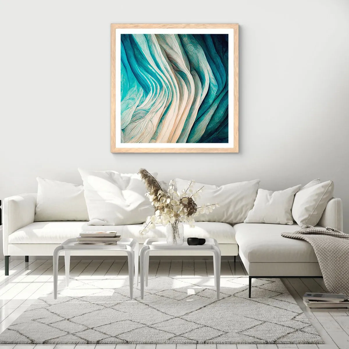 Pôster com moldura de carvalho claro - Insaciabilidade azul - 40x40 cm