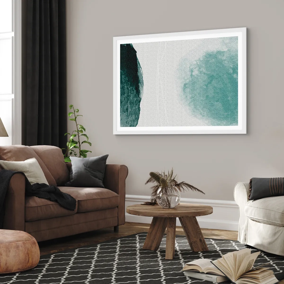 Pôster em moldura branca - Encontro com a neblina - 40x30 cm