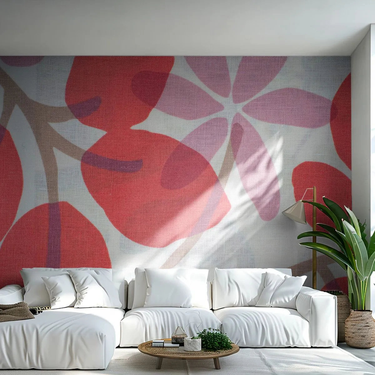 Papel de Parede Premium Sand - Arranjo de flores em rosa - Boho, Flores, Minimalismo - 100x70 cm