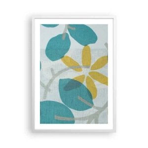 Pôster em moldura branca - Entre as folhas azuis - 50x70 cm