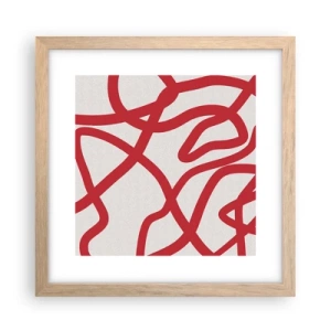 Pôster com moldura de carvalho claro - Vermelho em branco - 30x30 cm