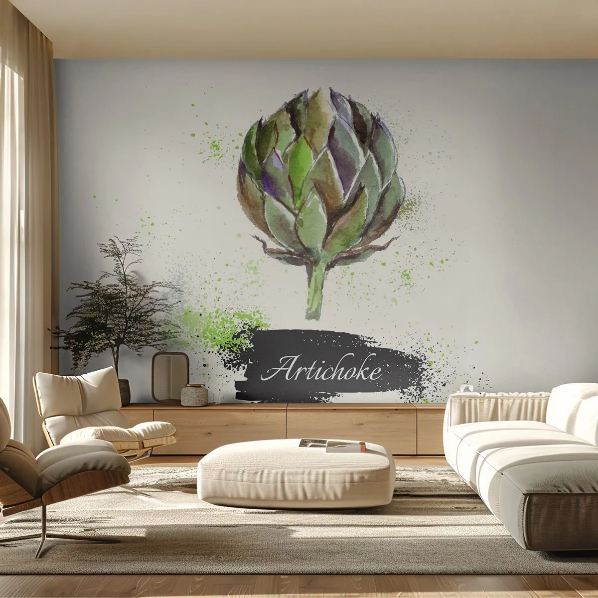 Papel de Parede Autocolante Deluxe Sticker - Viva os vegetais! - Alcachofra, Cozinha, Aquarela - 250x175 cm