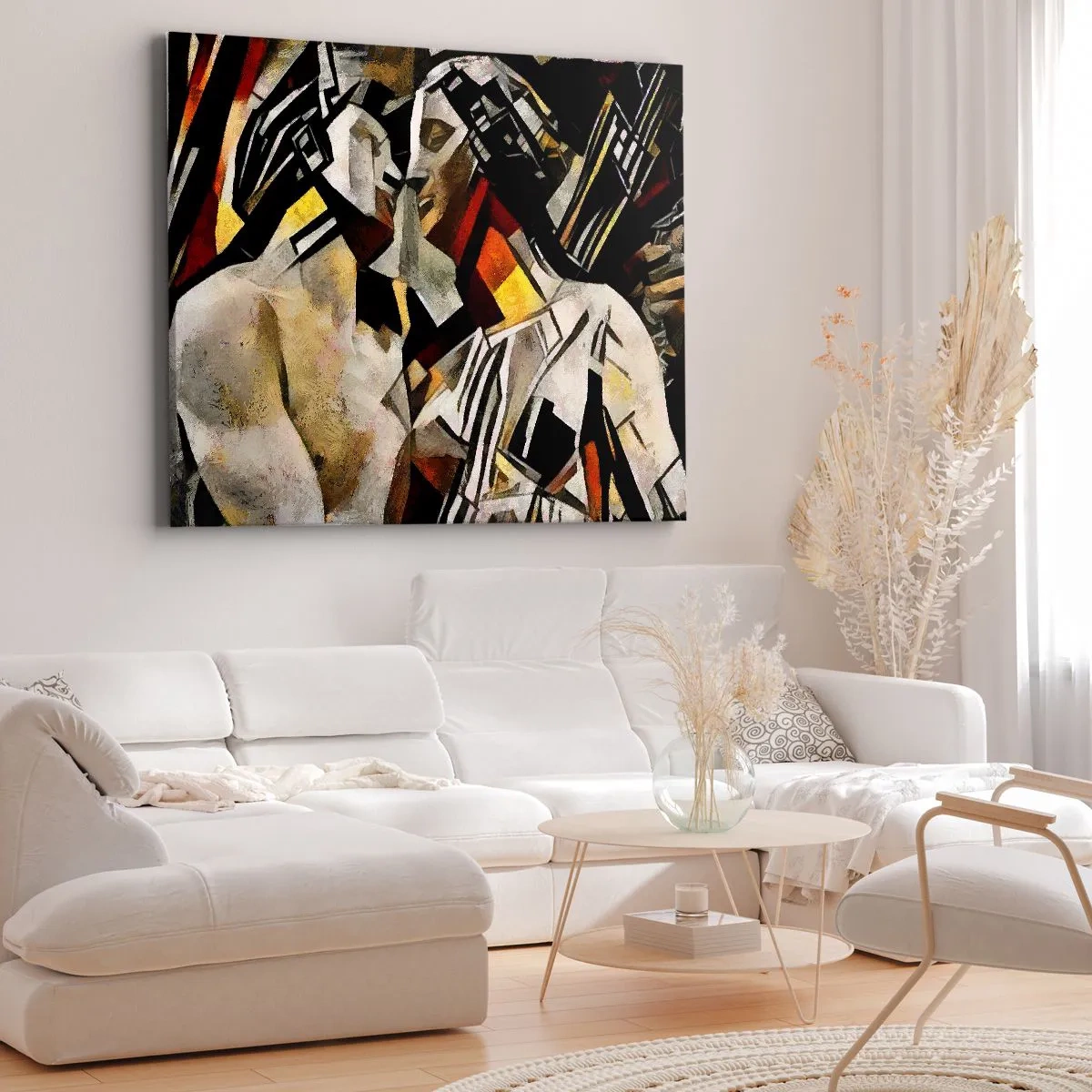 Quadro em tela - Composição abstrata com silhuetas em forma dinâmica - 70x50cm - Beijo da estátua - Decoração de parede moderna para a sala de estar e quarto ARTTOR