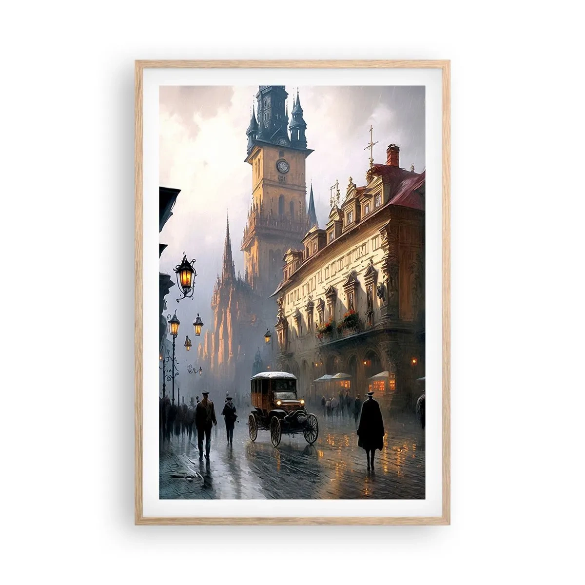 Pôster com moldura de carvalho claro - O encanto de uma noite em Praga - 61x91 cm
