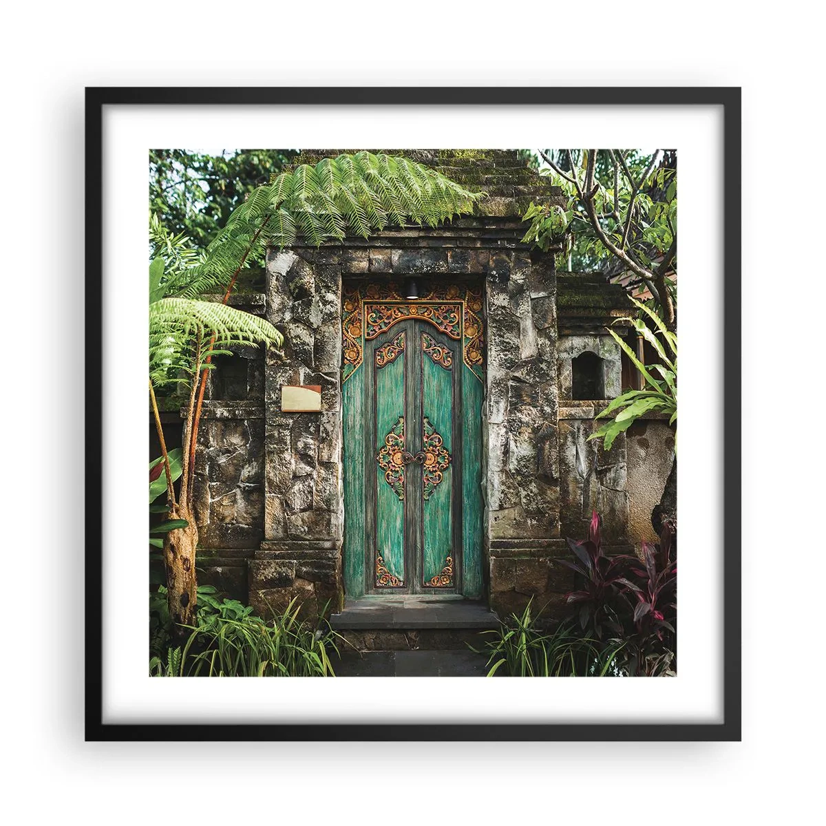Pôster com moldura preta - Portas para um mundo exótico - 50x50 cm