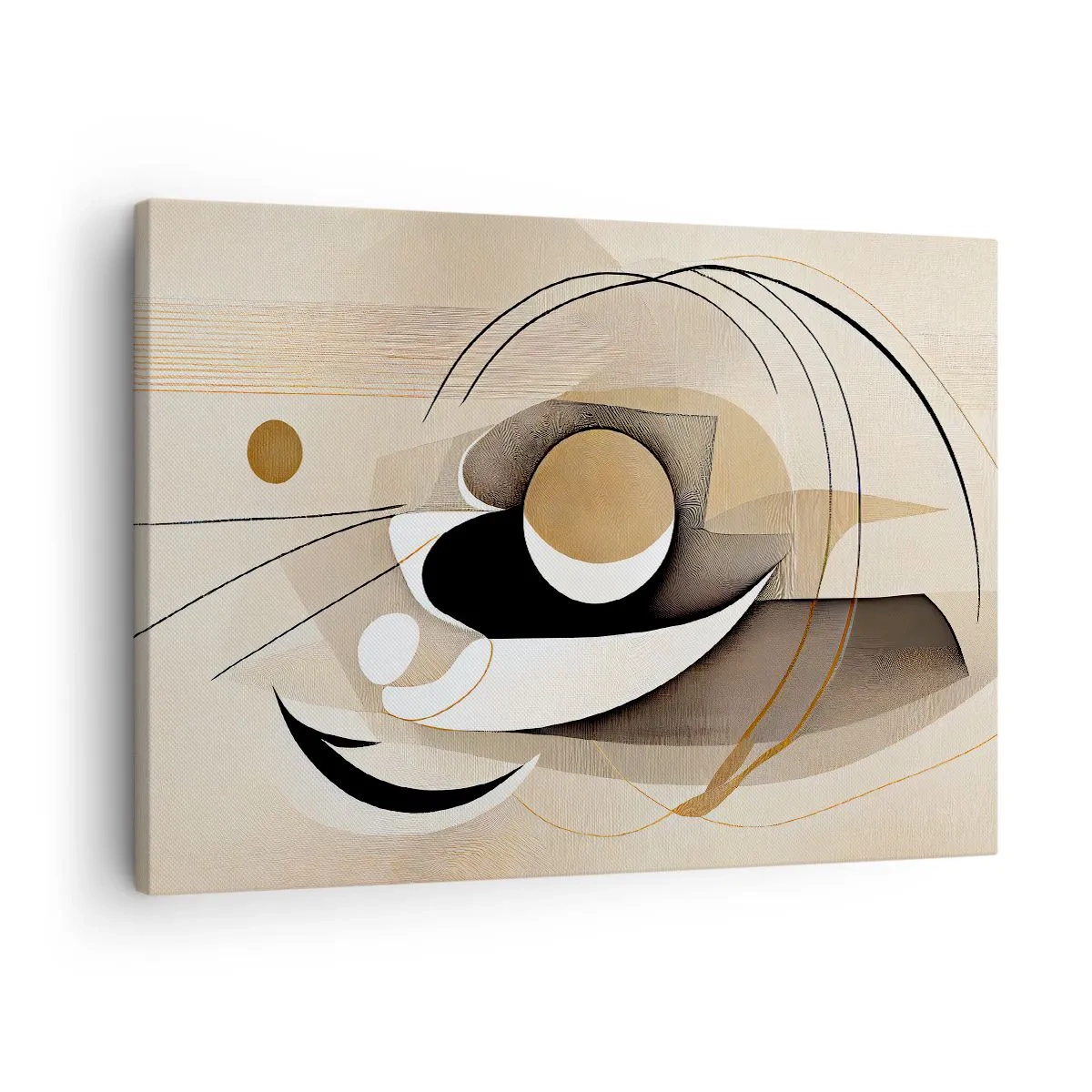 Quadro em tela - Composição abstrata em tons de bege e preto - 70x50cm - Composição: a essência da palavra - Decoração de parede moderna para a sala de estar e quarto ARTTOR