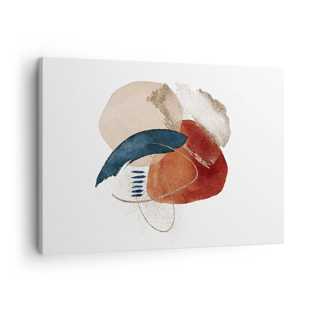 Quadro em tela - Uma composição abstrata com manchas em tons terrosos e azul-marinho. - 70x50cm - Composição oval - Decoração de parede moderna para a sala de estar e quarto ARTTOR