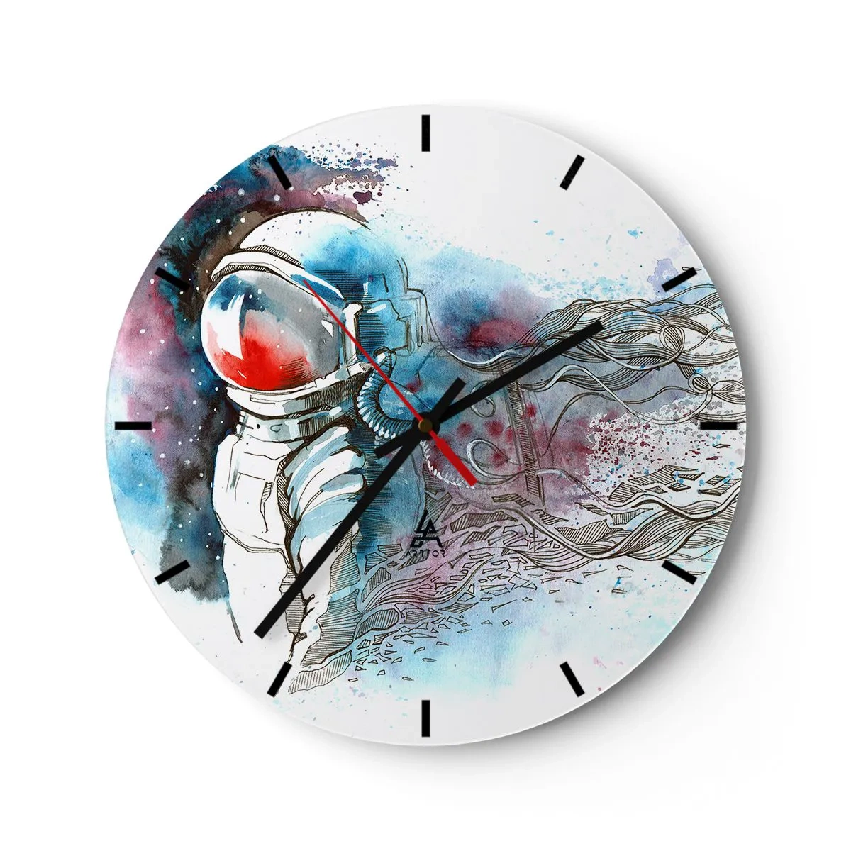 Relógio de parede - Relógio em vidro - Astronauta no espaço - 30x30cm - Sozinho com o espaço - Decoração de parede moderna para a sala de estar, cozinha e quarto ARTTOR