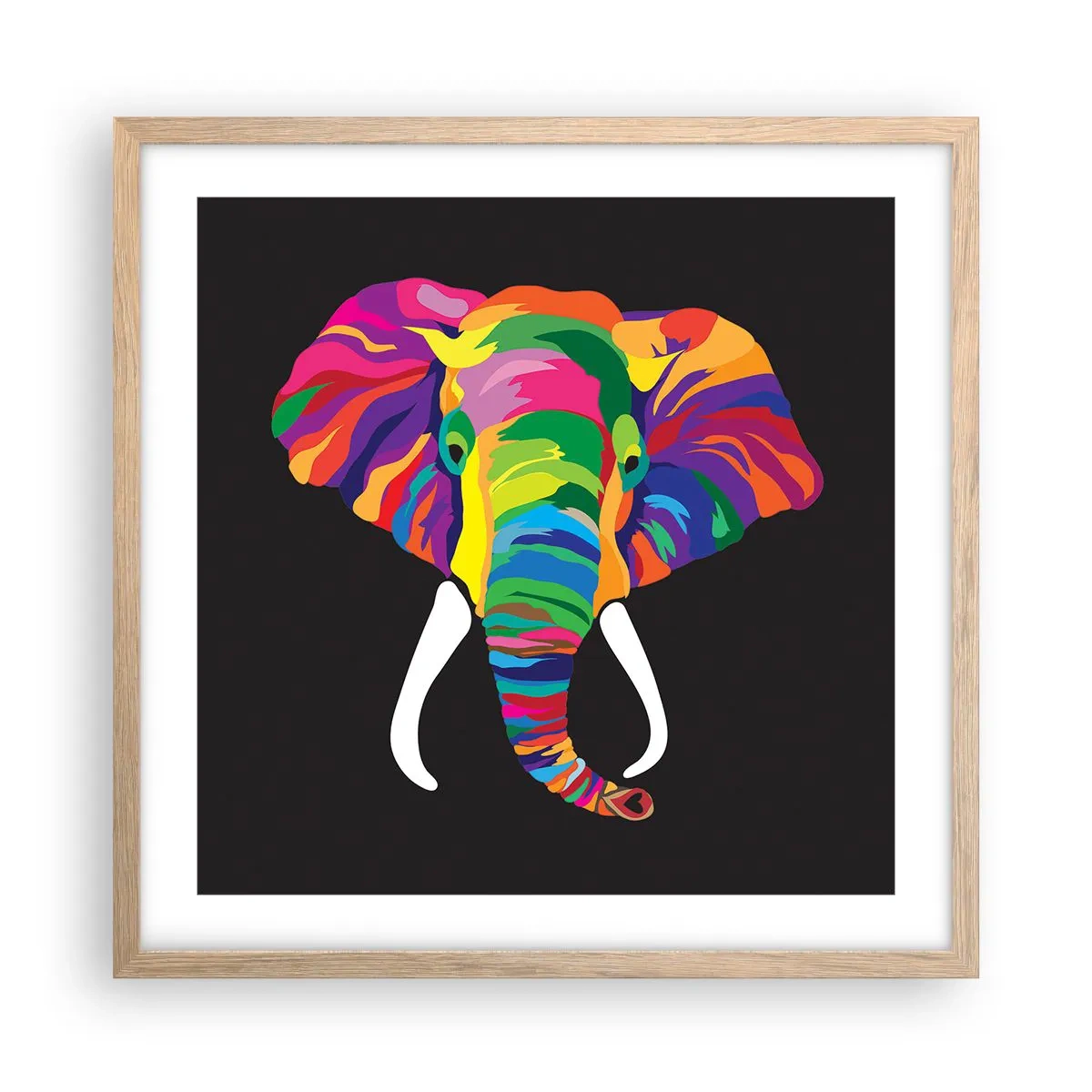 Pôster com moldura de carvalho claro - O elefante que adorava banhar-se no arco-íris - 50x50 cm