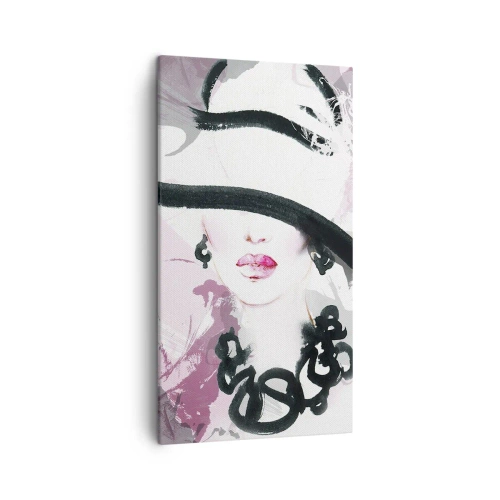 Quadro em tela - Retrato de uma dama a preto e rosa - 45x80 cm