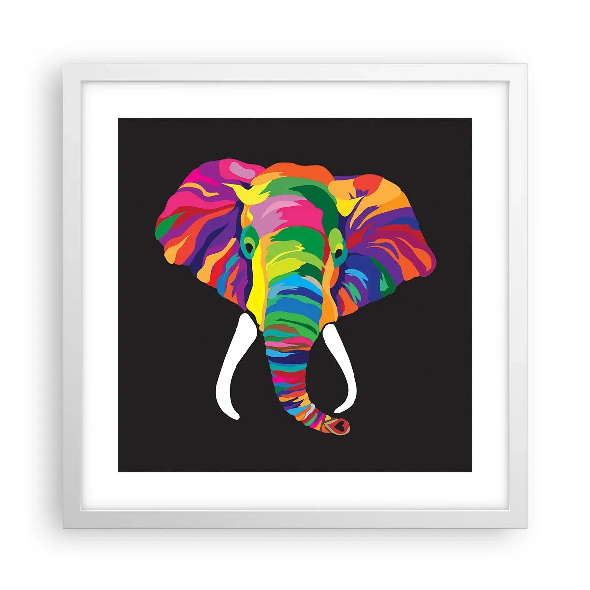 Pôster em moldura branca - O elefante que adorava banhar-se no arco-íris - 40x40 cm
