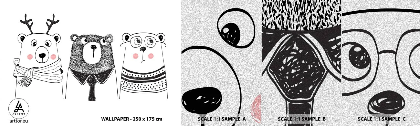 Amostra de papel de parede Premium Sand - Urso, ursinho e ursão - Para crianças, Urso, Ilustração - 100x30 cm